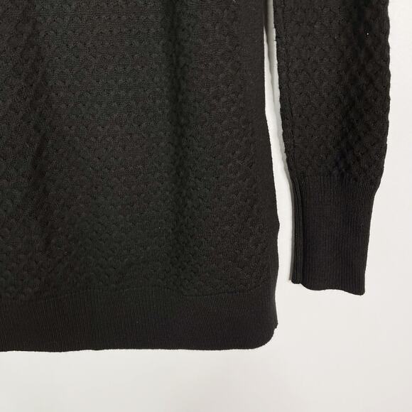 Athleta Small S Black Merino Wool Honeycomb Sweater Tunic Side Split Round Neck - Picture 6 of 12